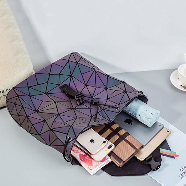 Geometriska fashionryggsäckar för kvinnor, dammode PU-läderryggsäck, holografisk reflekterande ryggsäck för flickor