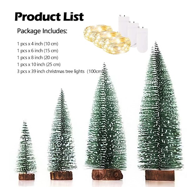 Kunstig Mini Juletre med Led Lys, 4 stk Furu Tre