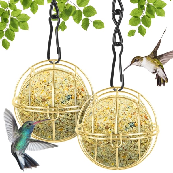 2pcs Metal Fat Ball Bird Holder, Hanging Bird Feeder Holder Spherical with 2 S-shaped hooks for Outdoor Garden Wildlife Birds Finch Sparrow Robin