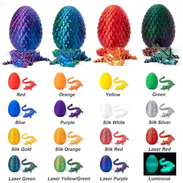 3D-printet laser-drage-egg med 12\" fleksibel drage-fidget-leketøy figur dekor Laser Fargerik 7