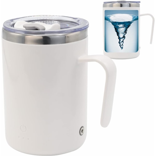 Ladattava itsestään sekoittava muki - Magneettinen adsorptiolataus | Sähköinen itsestään sekoittava ruostumattomasta teräksestä valmistettu muki 400 ml / 13,5 oz (valkoinen)