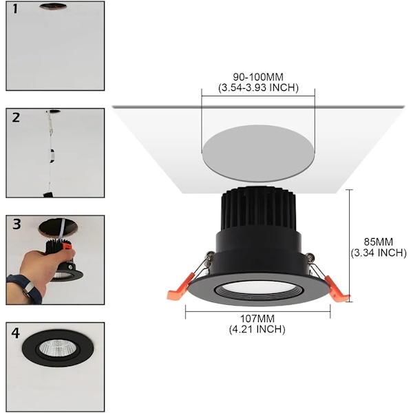 3x LED Downlights, 9W Cool White 6000Ky (Sort)