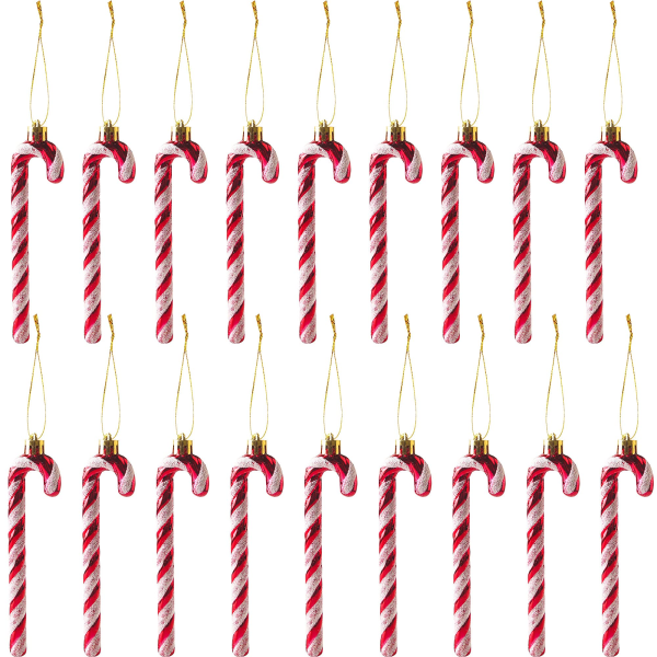 18 Pieces Christmas Glitter Candy Cane Crutch Pendant (Red)