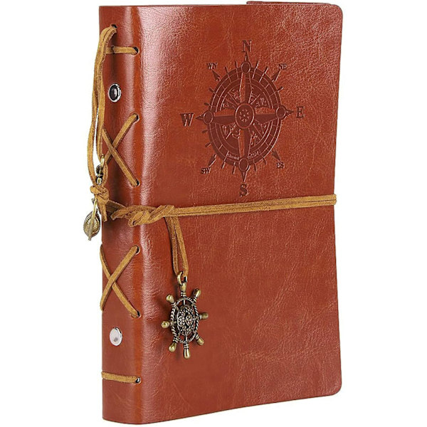Vintage Retro PU Læderomslag Notesbog Journal Dagbog, Nautisk Spiral Tom Streng Daglig Notesblok Rejse til at Skrive i, Kraftpapir, Retro Vedhæng Brown