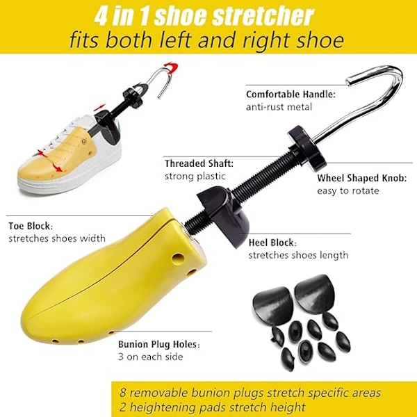 Skosträckare för kvinnor och män, 4-vägs skobreddare damskostretcher instep expandrar stretch längd bredd höjd med 8 liktornpluggar och 2 höjdkuddar