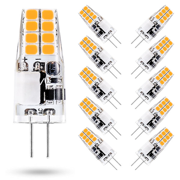 G4 LED-pære 12V, 3000K varm hvit, 3W tilsvarer 35W 10-pakning