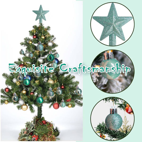 Julgranspynt, 30 st julgranspynt i liten storlek med stjärnformade julgranspynt, blå julgranskulor, hängande pynt för julgranen