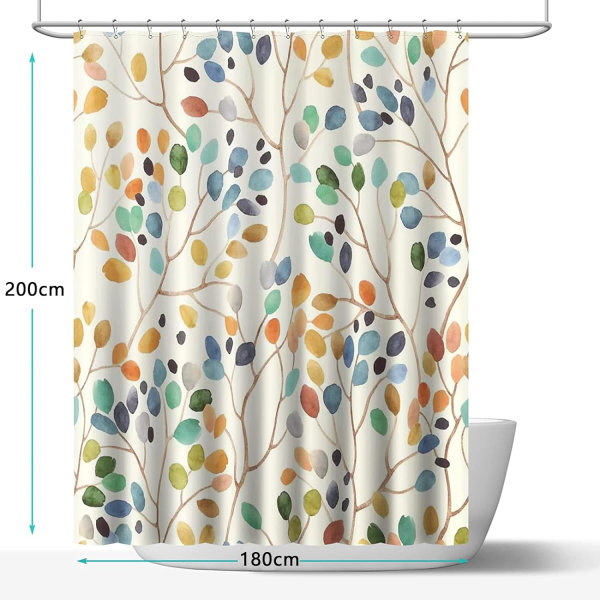 Suihkuverho 180x200 Beige Homehtumaton Kangas Pesu Kylpyverho Värikkäät Kasvit Motiivi Lenkkien Suihkuverhot Vintage Textil