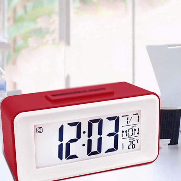 LED Digital Vækkeur Elektronisk Digital Alarm Skærm Desktop Ur til Hjemmekontor Baggrundsbelysning Snooze Bordure (Farve: Rød)