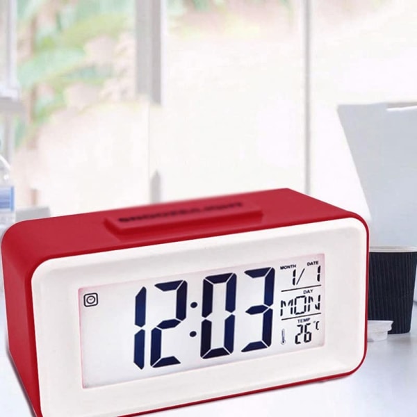 LED digitalt vækkeur Elektronisk digital alarmskærm Desktop-ur til hjemmekontor-baggrundsbelysning Snooze skrivebordsure (farve: rød)