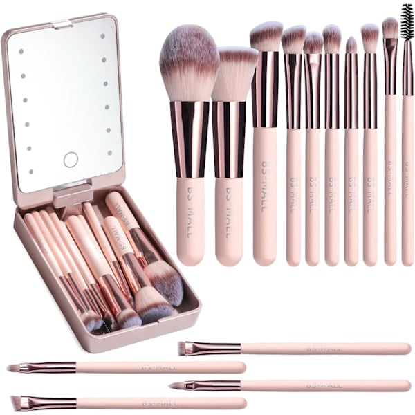 Sminkborstar Foundation Puder Concealers Ögonskuggor Makeup Reseset med Spegel Stor Rosa