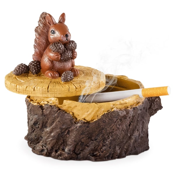 Outdoor Ashtrays for Cigarettes Cute Resin Squirrel Ashtray with Lid for Home and Garden