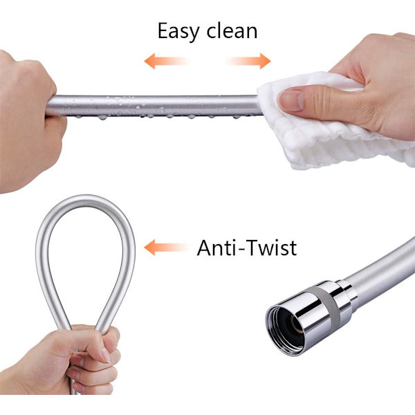 PVC Slät Dusch slang 1.5m / 59 tum, Ersättningsduschrör med mässingskopplingar, Flexibel Anti-Twist