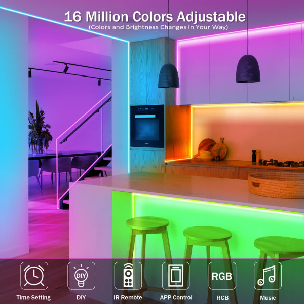 20M LED-stripe, 5050 RGB LED-stripe lys Multicolor