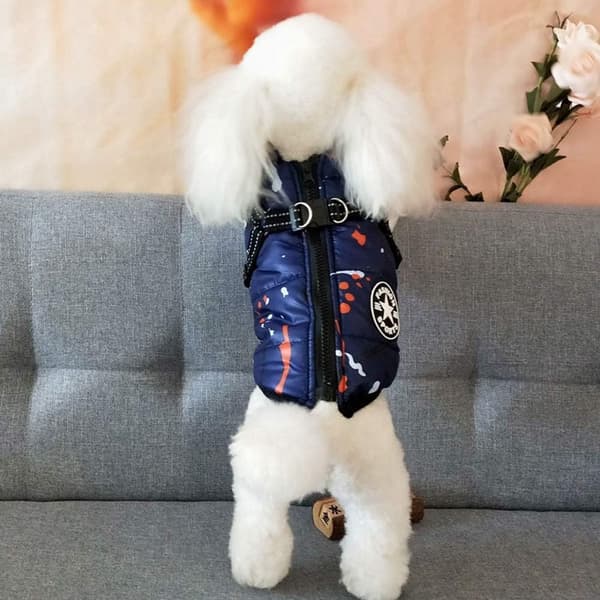 Vinterjakke til kæledyr i camouflage, justerbart seledesign til små til store hunde, reflekterende tape, enkelt