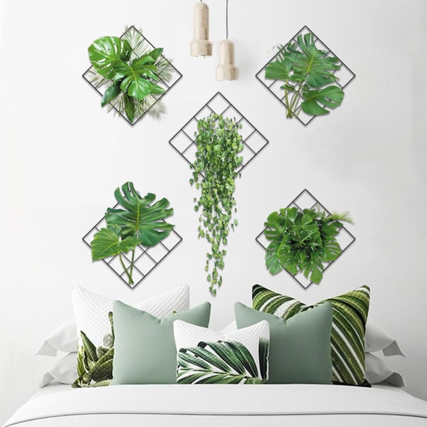 3D väggdekaler med gröna växter，Väggdekaler för gröna växter，Vaser med blommor väggdekaler，för kök, sovrum, vardagsrum (A)