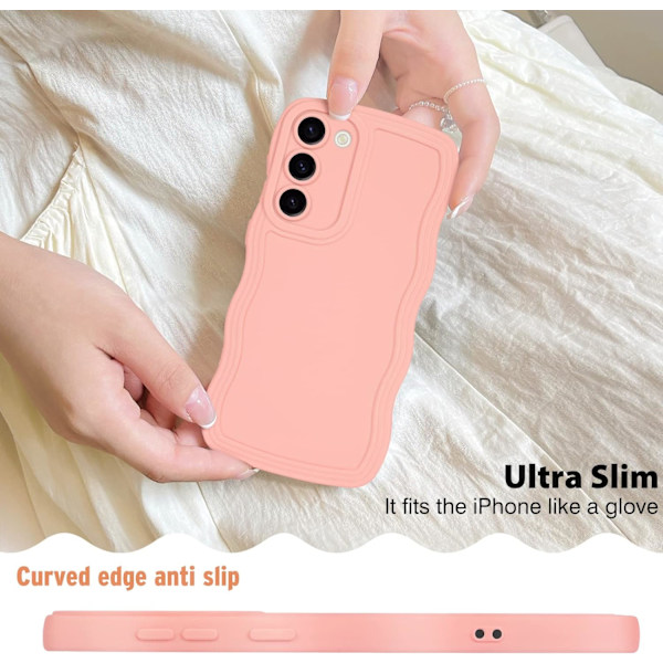 Samsung Galaxy S23 Plus -puhelin kotelo tytöille ja naisille, Söpö kihara aaltoileva muoto nestemäinen silikoni joustava pehmeä iskunkestävä kameran suojapuskuri pink S23 Ultra