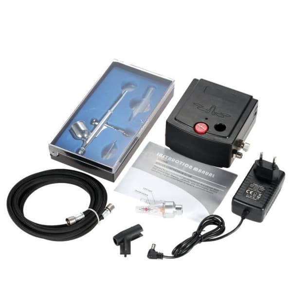 KKmoon 100-250V Professionell Gravity Feed Dual Action Airbrush Kit Luftkompressor