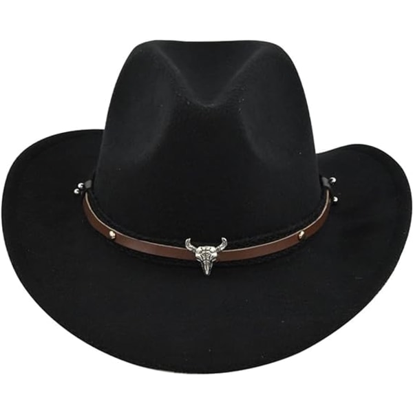 Western Cowboyhatter for menn med Bull Head Dame retro Vintage Jazz Hat, svart
