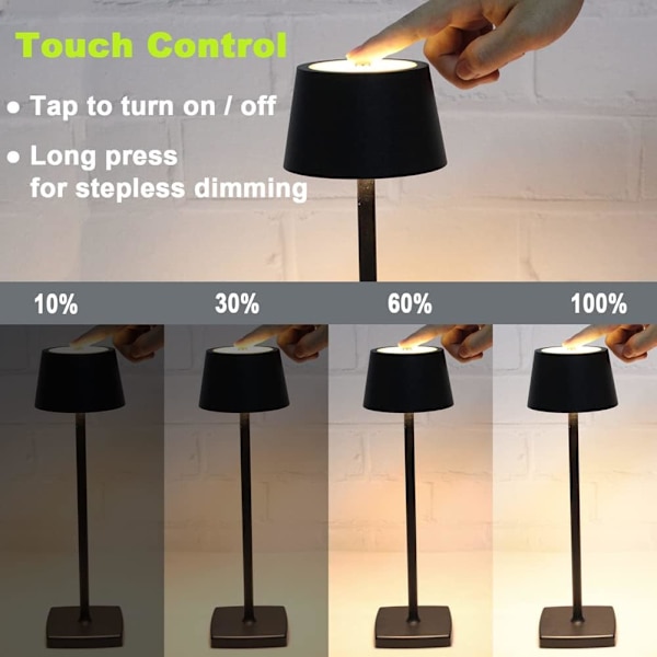 Ledningsfri Bordlampe, 5200mAh Genopladeligt Batteri, IP54 Vandafvisende, Berøringsdæmpning, 4W LED Varmt Lys