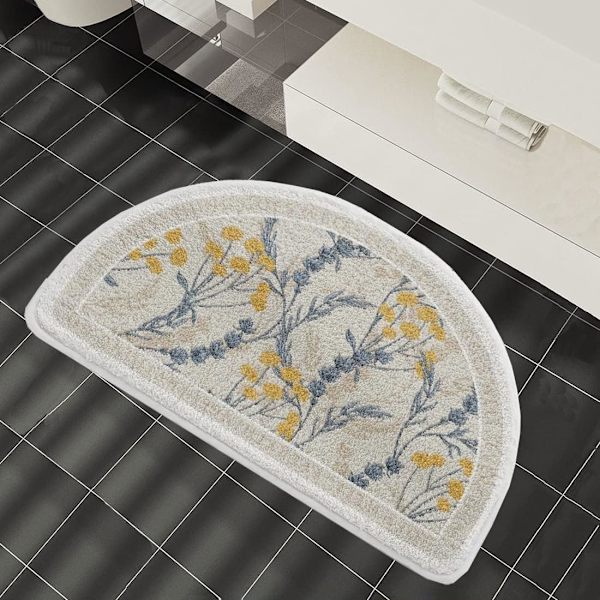Halvrund badrumsmatta liten matta blommönster inomhus dörrmatta halkfri vattenabsorberande badrumsmatta för badrum, vardagsrum, sovrum (16x24'')