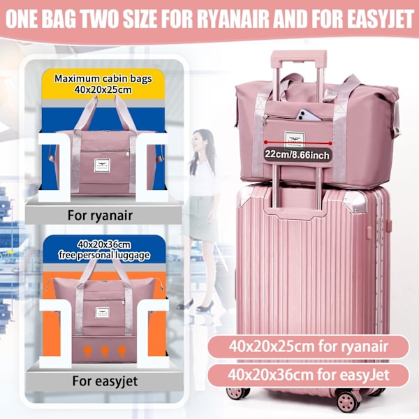 Kvindes Udvidbar Rejse Duffel Taske med Trolley Sleeve, Weekend Overnight Hospital Tote Taske med Dobbelt Skulderrem