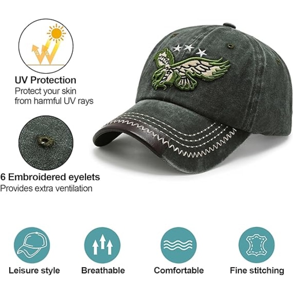 Miesten kulunut baseball-lippis, Unisex rento puuvillakirjonta-lippis, vihreä