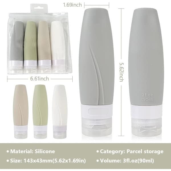 90 ml reseflaskor, läckagesäkra reseflaskor i silikon och T