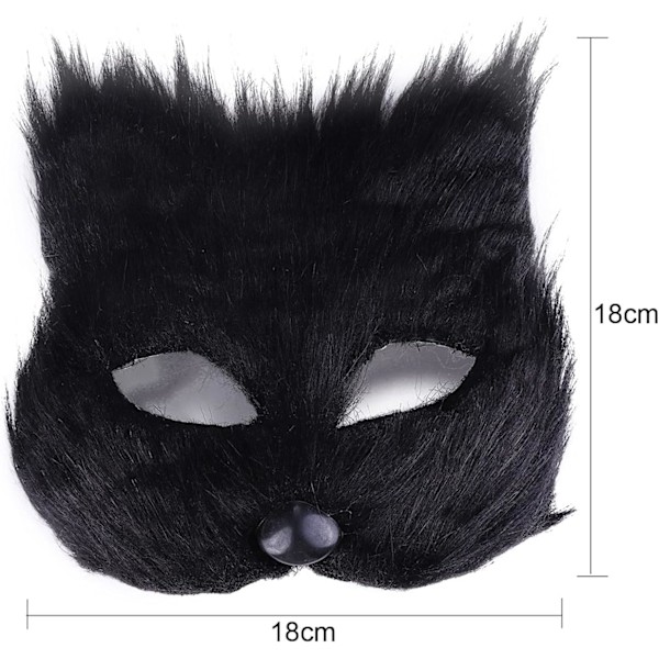 Pörröinen Kettu Naamio Halloween Cosplay Naamio, Juhla Kissa Naamio Pääsiäiskarnevaali Cosplay Juhlat (Musta)