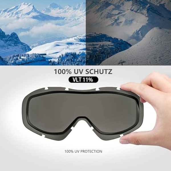 Skibriller - Overbriller Ski-/snowboardbriller for menn, kvinner og ungdom - 100 % UV-beskyttelse