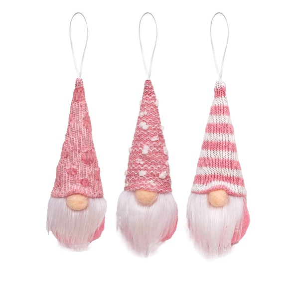 Gnome Set of 3 Christmas Tree Hanging Decor (Pink Gnomes)