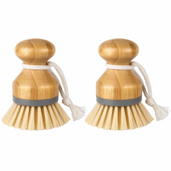 Bambuborste, skrubborste för diskar, kastruller, stekpannor, diskborste, koppborste, diskborste för diskbänk för rengöring, 2-pack