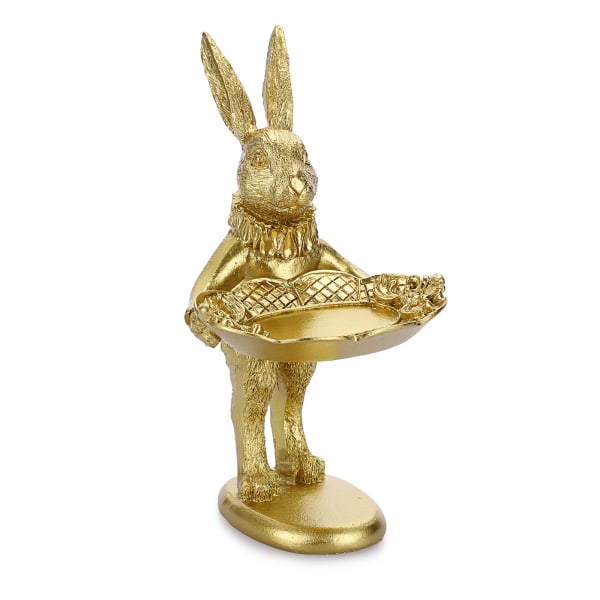 Liten Golden Bunny Figurine Smycken Ring bricka, stående kanin