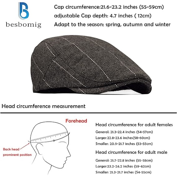 Tweed Flat Cap för Män Körkeps Newsboy Cap - Justerbar Trendig Newsboy Irländsk Basker, Höst Vinter, 55-59 CM Coffee