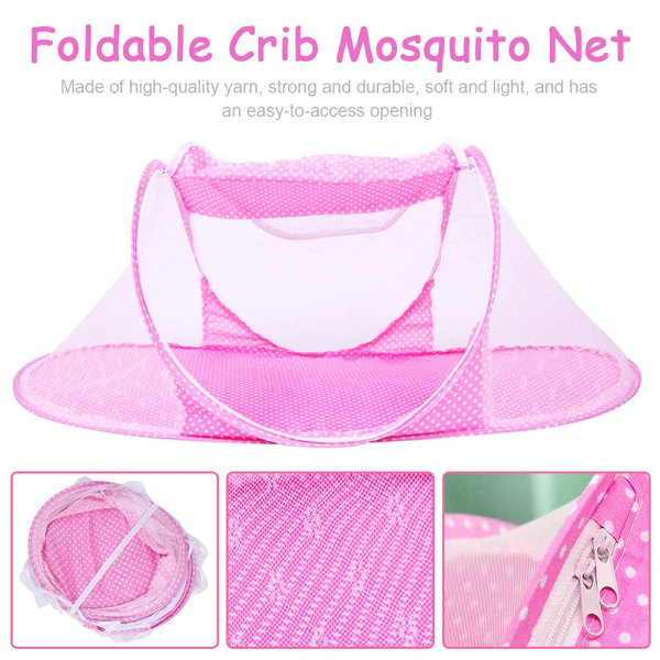 Myggnät för baby , hopfällbart myggnät för baby , myggnät för bärbart tält, lätt att installera, lämplig för familjerum, utomhusresor (rosa)