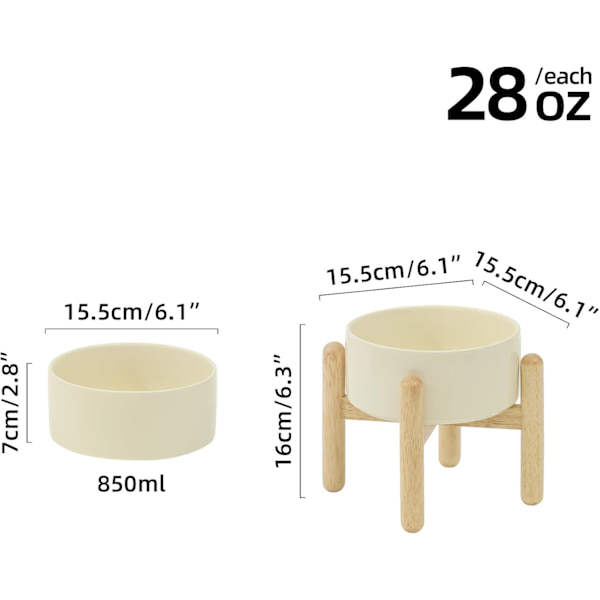 Keramisk Forhøjet Hundebolle med Stativ til Mellemstore og Store Racer Hundefoder og Vandskål (Enkel Skål med Stativ - Lysegrøn, 15,5 cm)