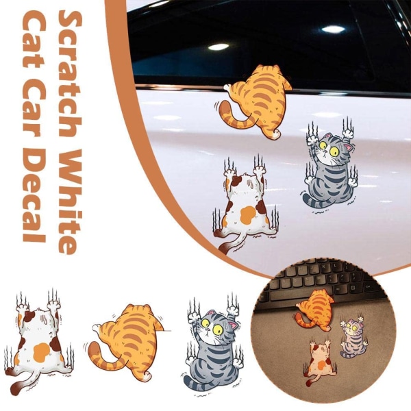 Funny Cat Car Sticker, 3 stk Sett Personlighet Car Scratch Cat Vinyl Sticker, Funny Cat Claws Scratch Vinyl Car Sticker Cartoon Decal(L)