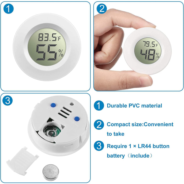 LCD termometer Hygrometer til inkubatorer Indendørs krybdyr opdrætsboks Vejrstation Drivhus kælder rund (hvid)