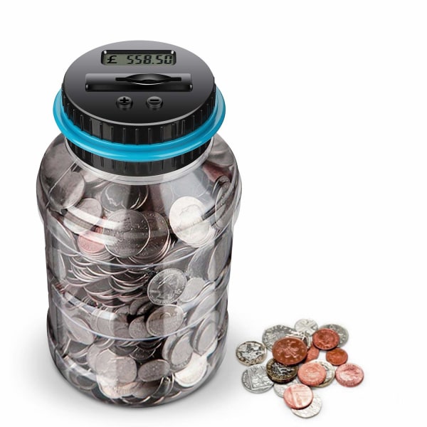 Digitaalinen Counting Money Jar, lapsille aikuisille pojille, tytöille lahjaksi jouluna, syntymäpäivänä, uudenvuodenpäivänä, toimii 2AAA-paristolla (ei sisälly)