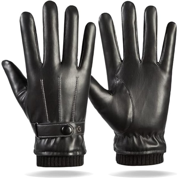 Herre vinter læder termiske touchscreen handsker, sorte PU læder handsker Herre justerbare varme kørehandsker