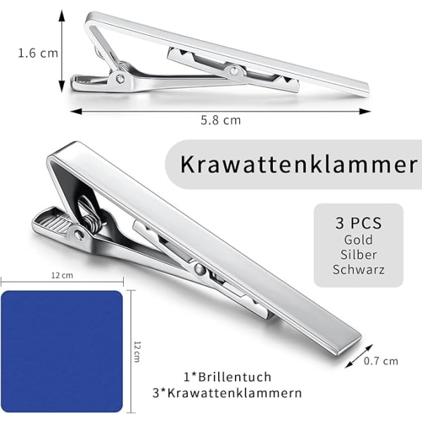 qingmeng slips, 3 stk slips gull sølv svart, slips klips rustfritt stål kobber sett, slips klips sølv for menns vanlige slips Valentinsdag