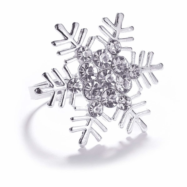 Sæt med 12 juleservietringe i snefnug-design - Metaldiamant