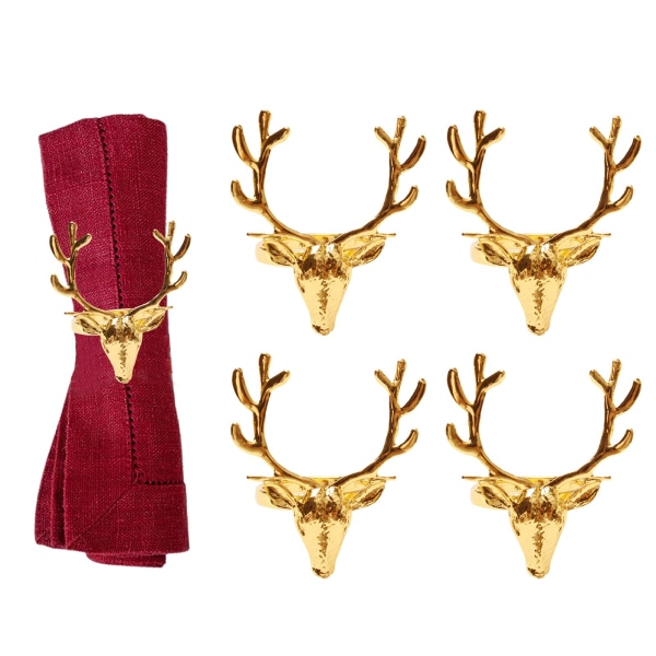 4 Pcs Gold Elk Deer Head Napkin Ring