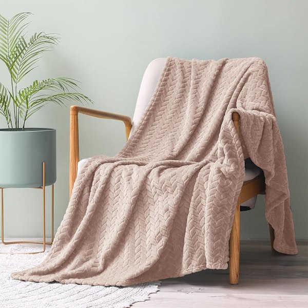 Stor Flanel Fleece Pled, 180*200 CM Sofa Pled, Blød Jacquard Vævet Bladmønster Pled til Sofa
