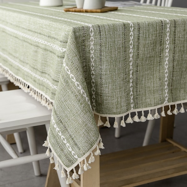 Rektangulær Duk Anti-Flekksikker Lin Bomull Dusker Broderi Duk for Salongbord, Kontordekorasjon (Firkantet, 140 x 140 cm)