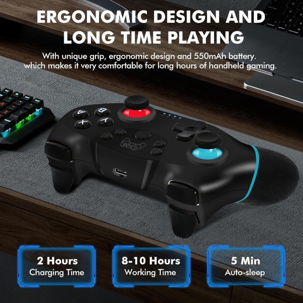 Kontroller for Switch, Trådløs Pro Kontroller for Switch/Switch Lite, Switch Gamepad Joystick Fjernkontroll Left blue, right red