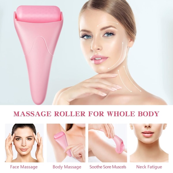 Isrulle, ansigtshudplejeværktøj til hævelse af migrænelindring og mindre skader, forbedret ansigts-isrullemassageapparat til kvinder (pink)