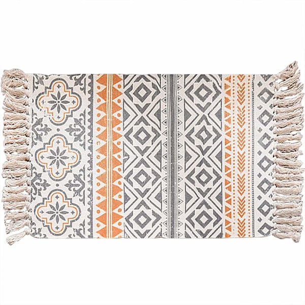 Mattan, Boho-matta med tofsar vävda tvättbara bomullsmattor för kök, vardagsrum, sovrum, tvättstuga, entré, 60x90cm (C)