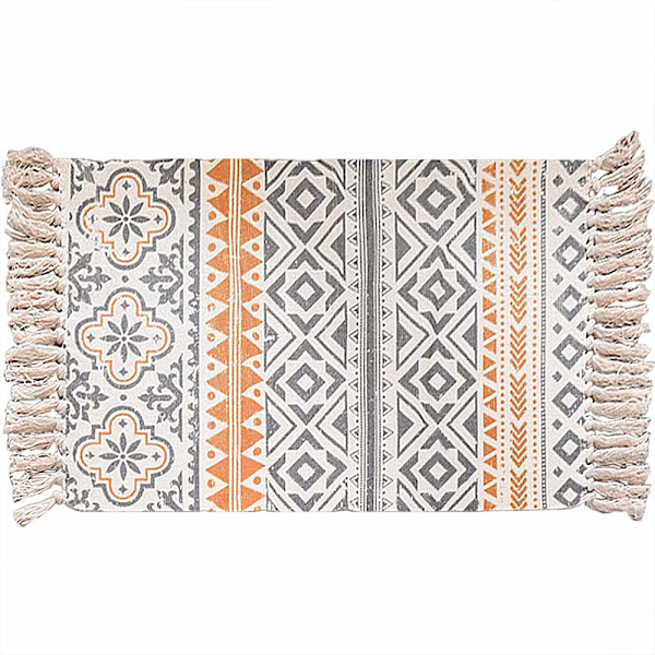 Tæppe, Boho-tæppe med kvaster, vævet vaskbart bomuldstæppe til køkken, stue, soveværelse, vaskerum, entre, 60x90cm (C)