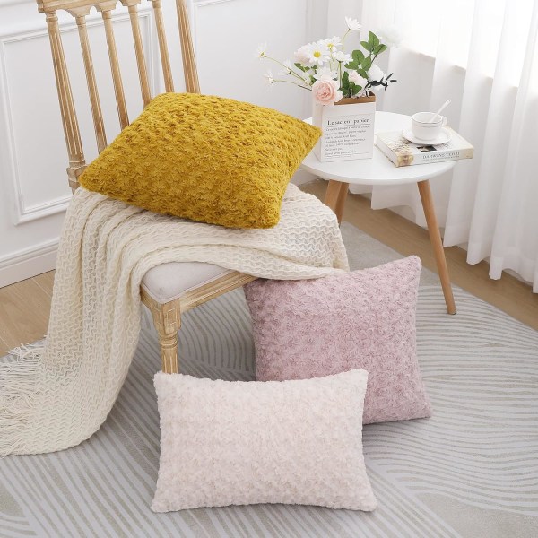 Set med 2 Pälskuddfodral Dekorativa Konstpäls Plysch Fluffig Kvadratisk Neutral Kuddfodral för Soffa, Ljusgrå, 45x45cm